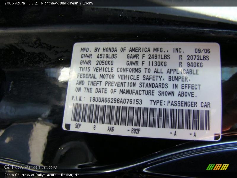 Nighthawk Black Pearl / Ebony 2006 Acura TL 3.2