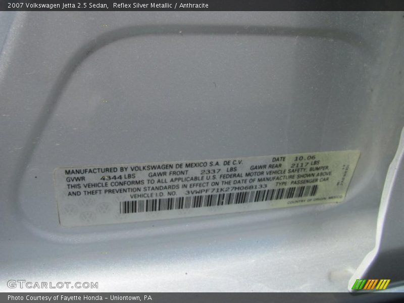 Reflex Silver Metallic / Anthracite 2007 Volkswagen Jetta 2.5 Sedan