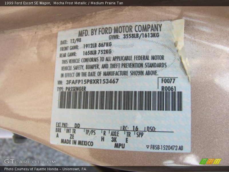 Mocha Frost Metallic / Medium Prairie Tan 1999 Ford Escort SE Wagon