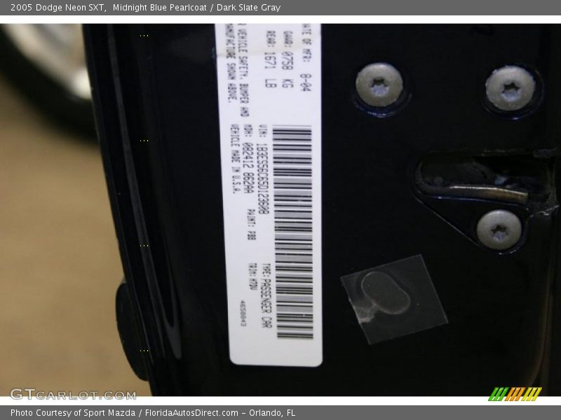 Midnight Blue Pearlcoat / Dark Slate Gray 2005 Dodge Neon SXT