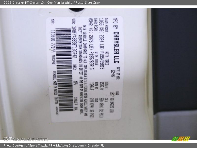 Cool Vanilla White / Pastel Slate Gray 2008 Chrysler PT Cruiser LX