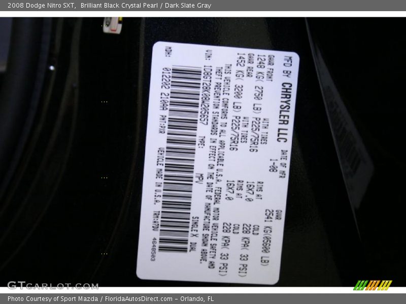 Brilliant Black Crystal Pearl / Dark Slate Gray 2008 Dodge Nitro SXT