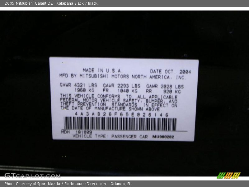 Kalapana Black / Black 2005 Mitsubishi Galant DE