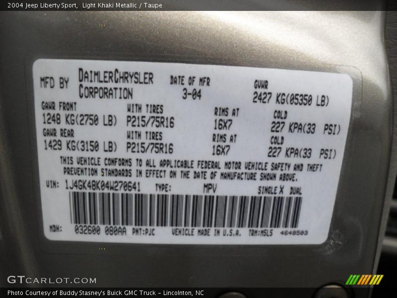 Light Khaki Metallic / Taupe 2004 Jeep Liberty Sport