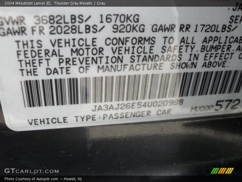 Thunder Gray Metallic / Gray 2004 Mitsubishi Lancer ES