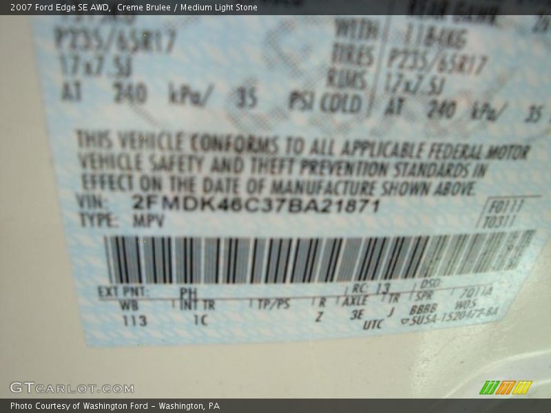 Creme Brulee / Medium Light Stone 2007 Ford Edge SE AWD
