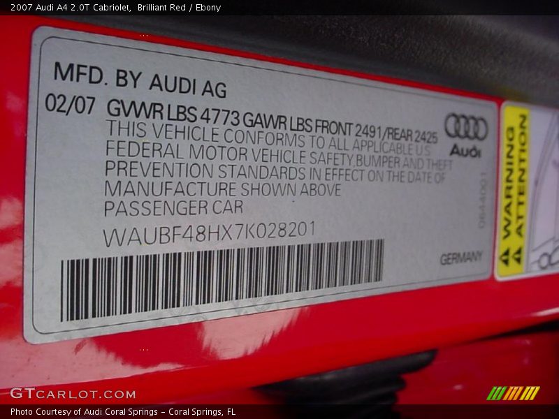 Brilliant Red / Ebony 2007 Audi A4 2.0T Cabriolet