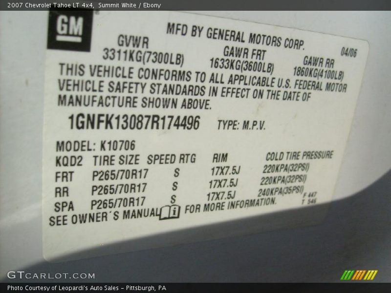 Summit White / Ebony 2007 Chevrolet Tahoe LT 4x4