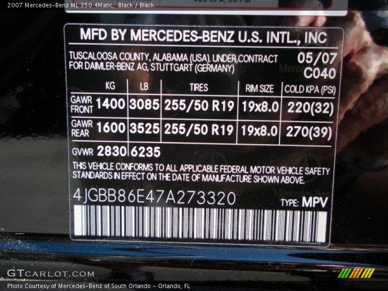 Black / Black 2007 Mercedes-Benz ML 350 4Matic
