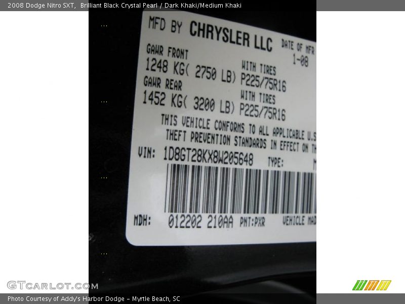 Brilliant Black Crystal Pearl / Dark Khaki/Medium Khaki 2008 Dodge Nitro SXT