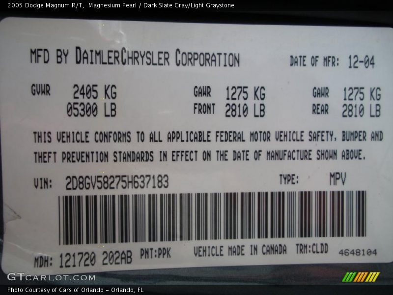 Magnesium Pearl / Dark Slate Gray/Light Graystone 2005 Dodge Magnum R/T