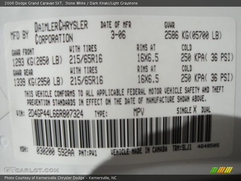 Stone White / Dark Khaki/Light Graystone 2006 Dodge Grand Caravan SXT