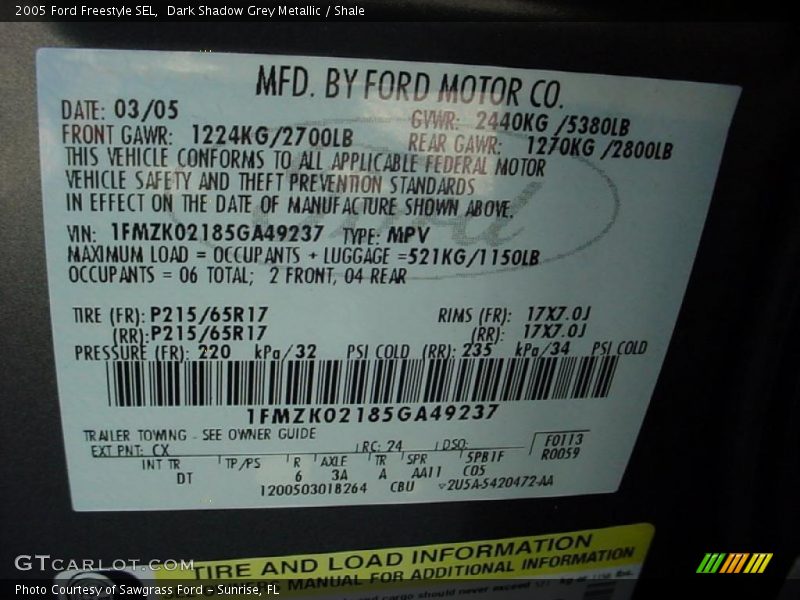 Dark Shadow Grey Metallic / Shale 2005 Ford Freestyle SEL