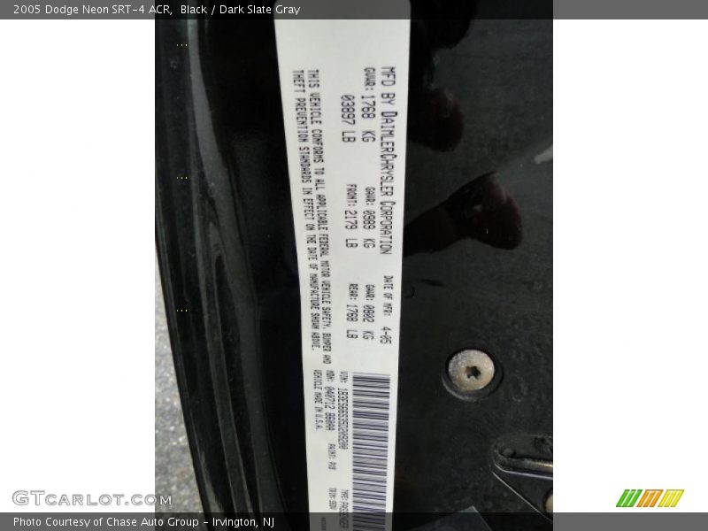 Black / Dark Slate Gray 2005 Dodge Neon SRT-4 ACR