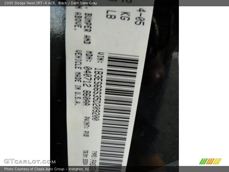 Black / Dark Slate Gray 2005 Dodge Neon SRT-4 ACR