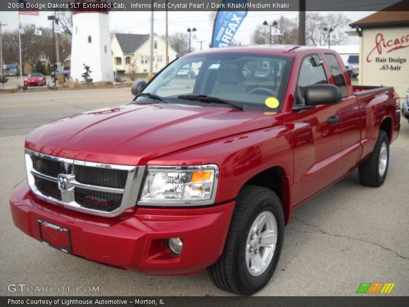 Inferno Red Crystal Pearl / Dark Khaki/Medium Khaki 2008 Dodge Dakota SLT Extended Cab