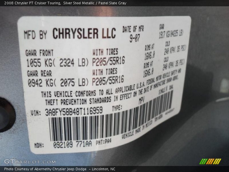 Silver Steel Metallic / Pastel Slate Gray 2008 Chrysler PT Cruiser Touring
