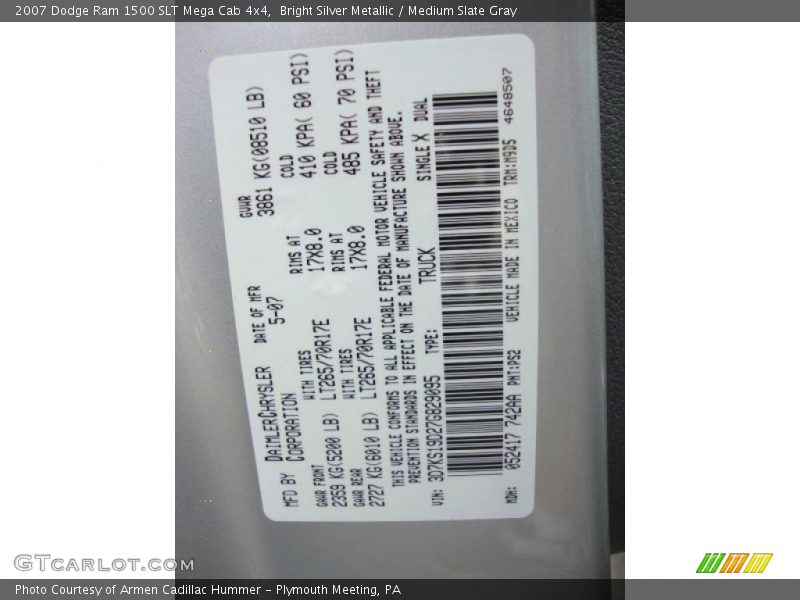 Bright Silver Metallic / Medium Slate Gray 2007 Dodge Ram 1500 SLT Mega Cab 4x4