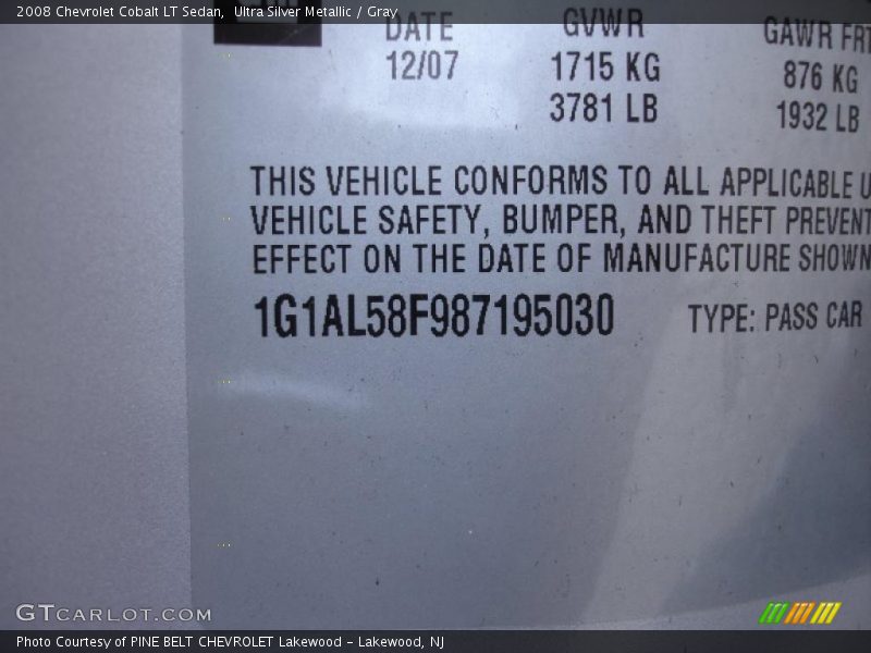 Ultra Silver Metallic / Gray 2008 Chevrolet Cobalt LT Sedan