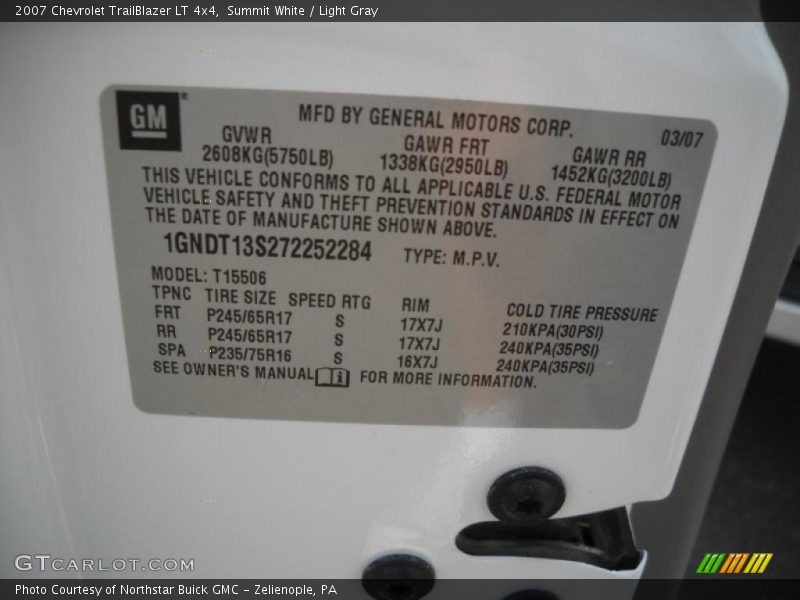 Summit White / Light Gray 2007 Chevrolet TrailBlazer LT 4x4
