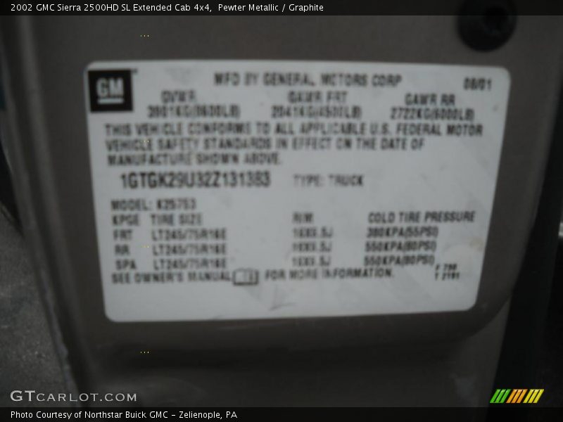 Pewter Metallic / Graphite 2002 GMC Sierra 2500HD SL Extended Cab 4x4