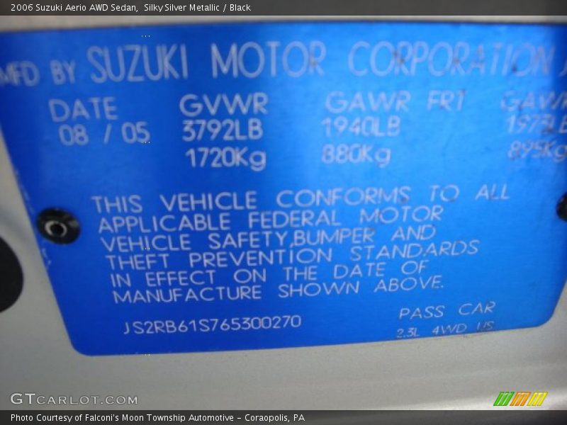 Silky Silver Metallic / Black 2006 Suzuki Aerio AWD Sedan