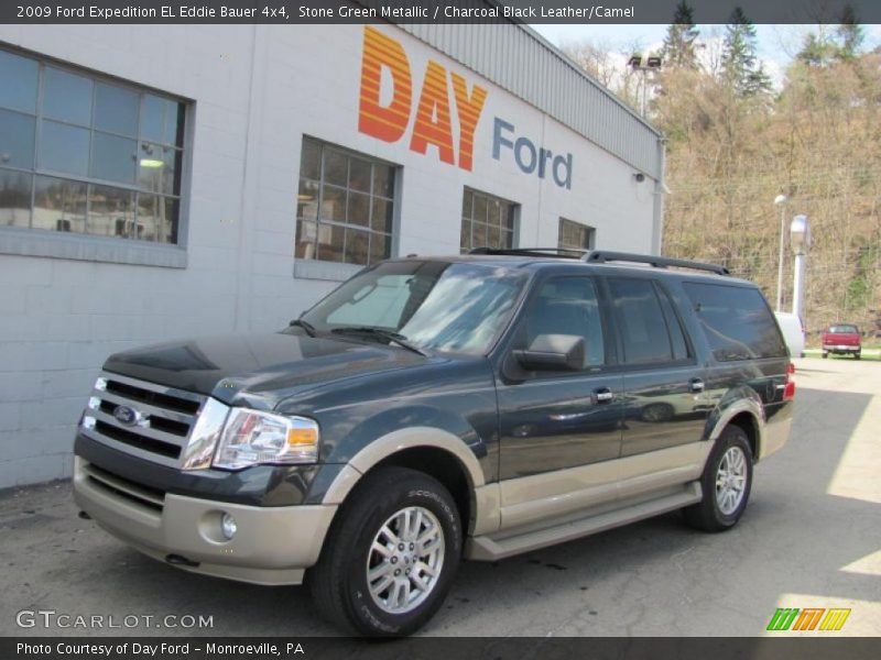 Stone Green Metallic / Charcoal Black Leather/Camel 2009 Ford Expedition EL Eddie Bauer 4x4
