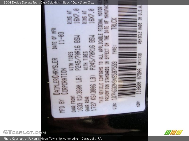 Black / Dark Slate Gray 2004 Dodge Dakota Sport Club Cab 4x4