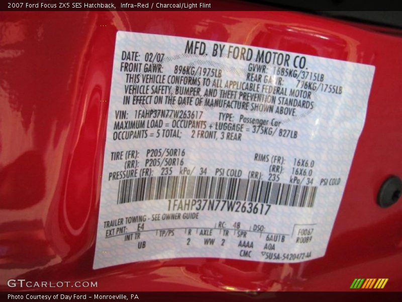 Infra-Red / Charcoal/Light Flint 2007 Ford Focus ZX5 SES Hatchback