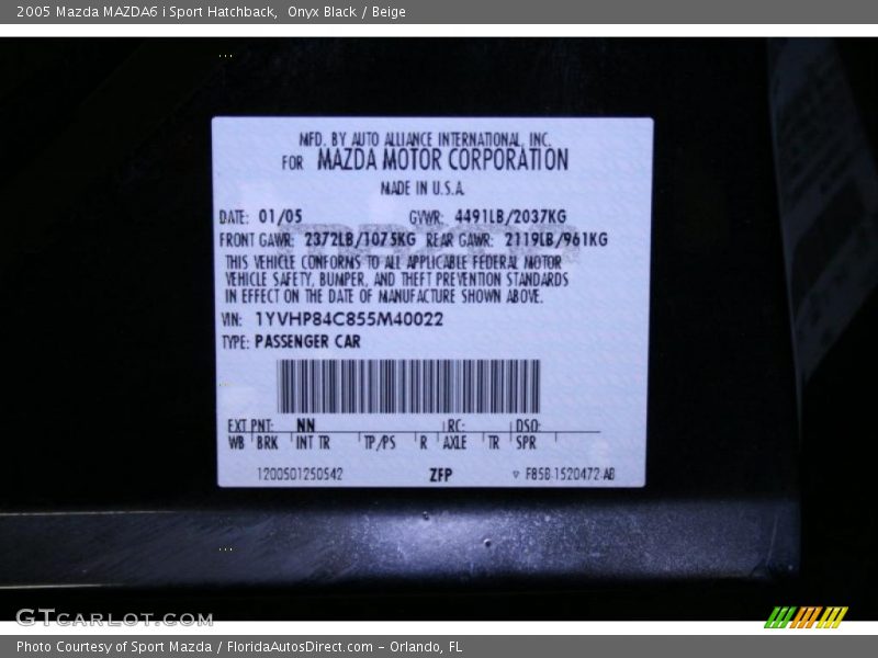 Onyx Black / Beige 2005 Mazda MAZDA6 i Sport Hatchback