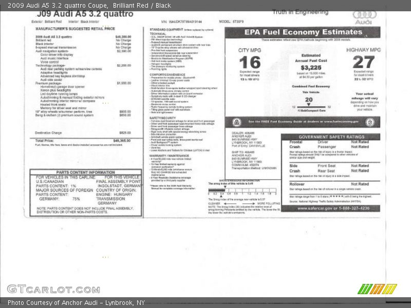 Brilliant Red / Black 2009 Audi A5 3.2 quattro Coupe