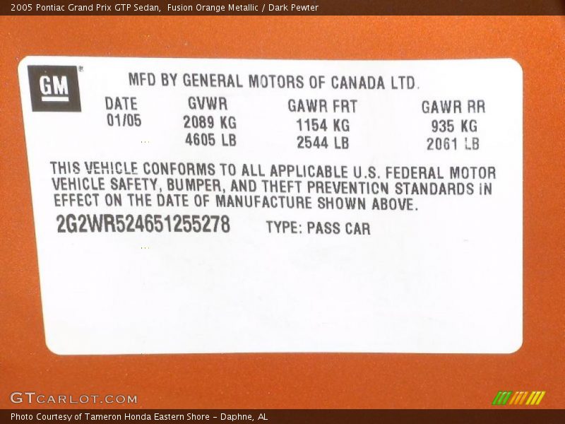 Fusion Orange Metallic / Dark Pewter 2005 Pontiac Grand Prix GTP Sedan