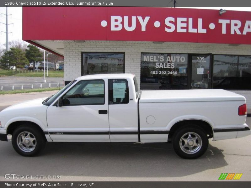 Summit White / Blue 1996 Chevrolet S10 LS Extended Cab