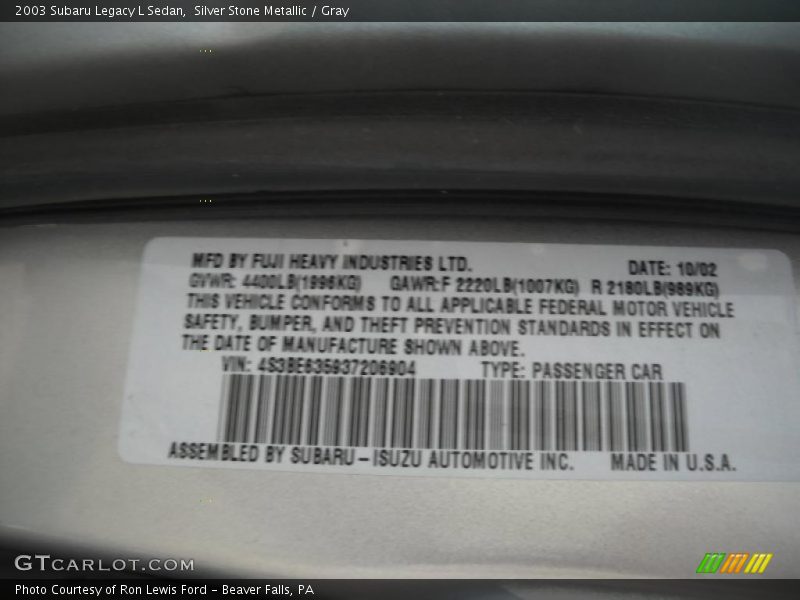 Silver Stone Metallic / Gray 2003 Subaru Legacy L Sedan