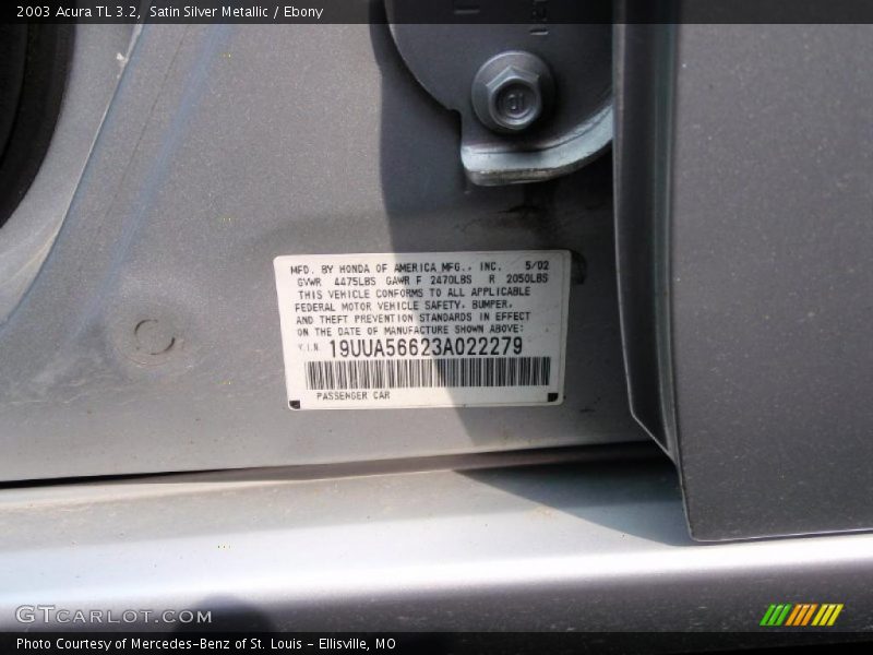 Satin Silver Metallic / Ebony 2003 Acura TL 3.2