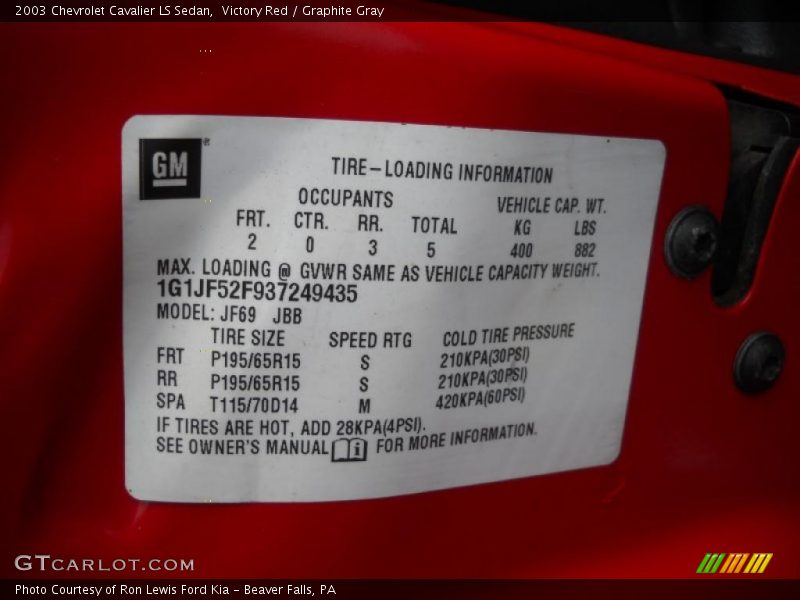 Victory Red / Graphite Gray 2003 Chevrolet Cavalier LS Sedan
