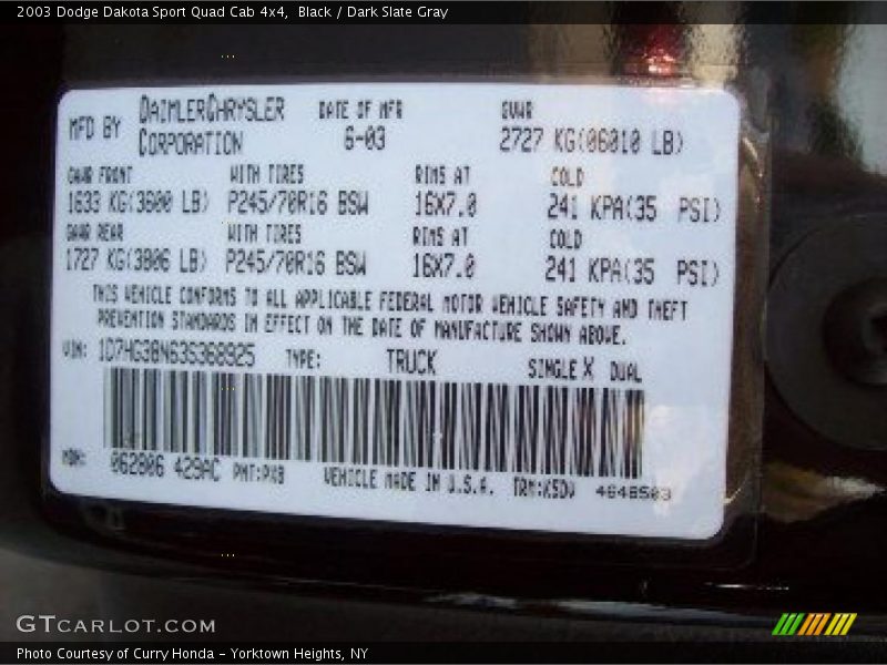 Black / Dark Slate Gray 2003 Dodge Dakota Sport Quad Cab 4x4