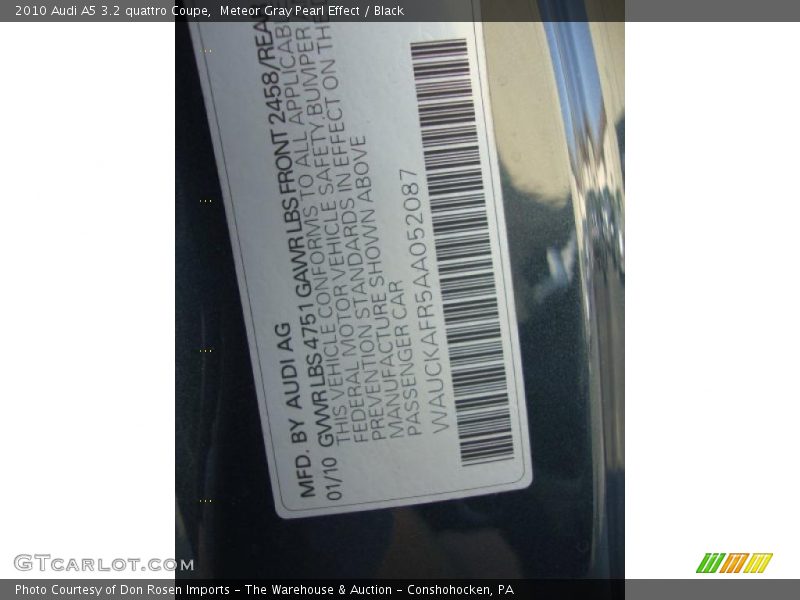 Meteor Gray Pearl Effect / Black 2010 Audi A5 3.2 quattro Coupe