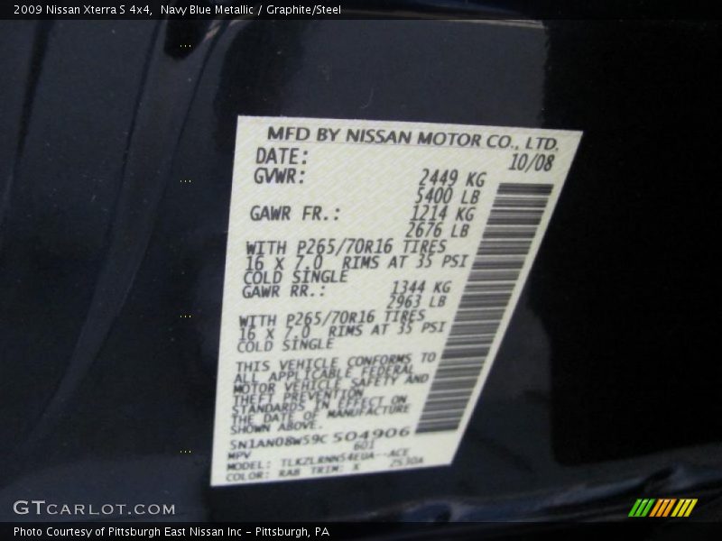 Navy Blue Metallic / Graphite/Steel 2009 Nissan Xterra S 4x4