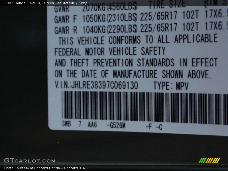 Green Tea Metallic / Ivory 2007 Honda CR-V LX