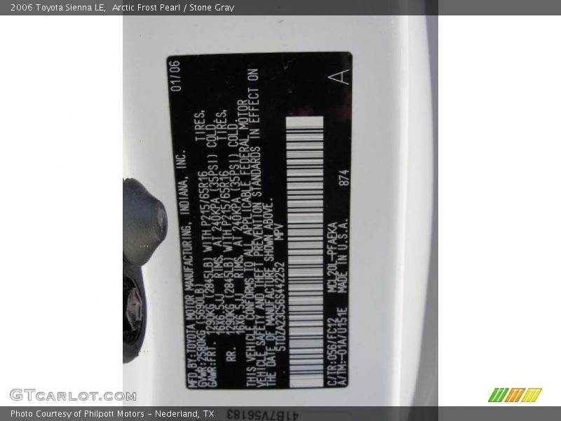 Arctic Frost Pearl / Stone Gray 2006 Toyota Sienna LE
