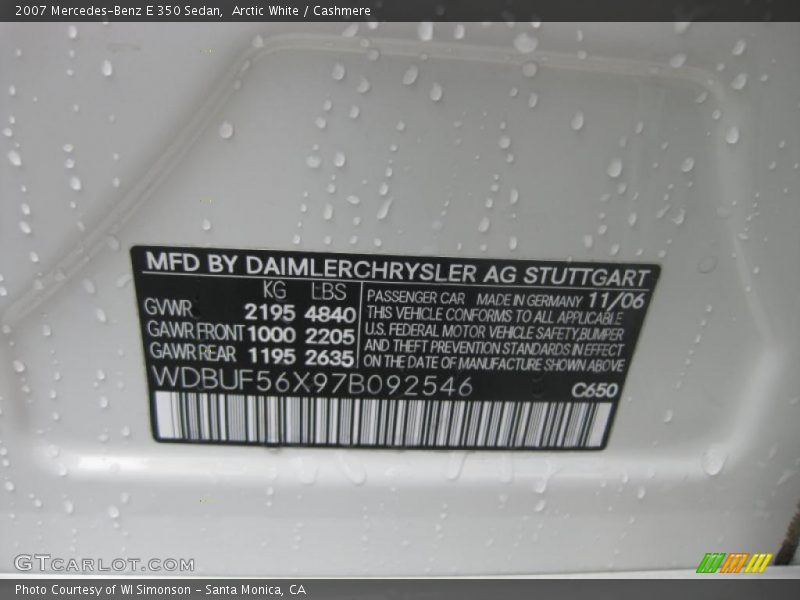 Arctic White / Cashmere 2007 Mercedes-Benz E 350 Sedan