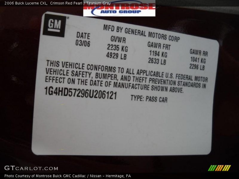 Crimson Red Pearl / Titanium Gray 2006 Buick Lucerne CXL