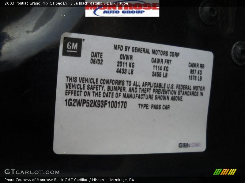 Blue Black Metallic / Dark Taupe 2003 Pontiac Grand Prix GT Sedan