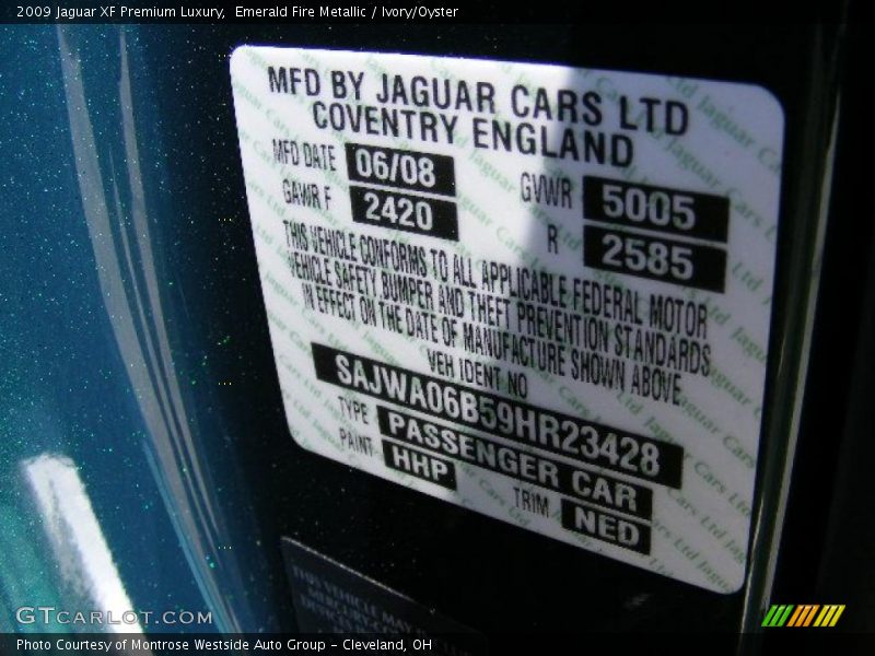 Emerald Fire Metallic / Ivory/Oyster 2009 Jaguar XF Premium Luxury