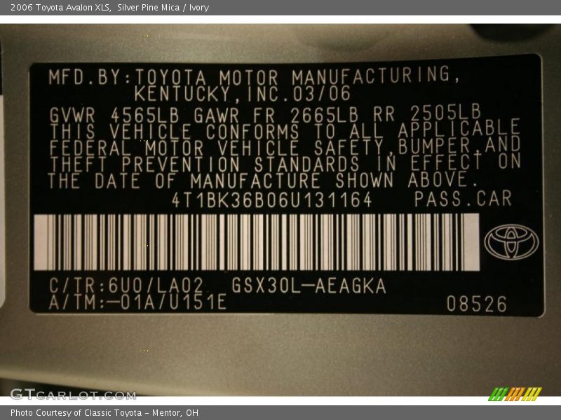 Silver Pine Mica / Ivory 2006 Toyota Avalon XLS
