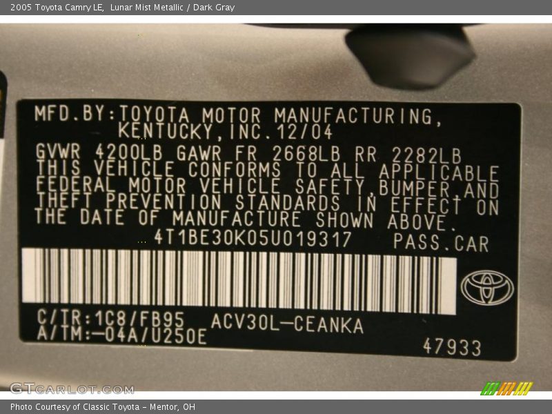 Lunar Mist Metallic / Dark Gray 2005 Toyota Camry LE