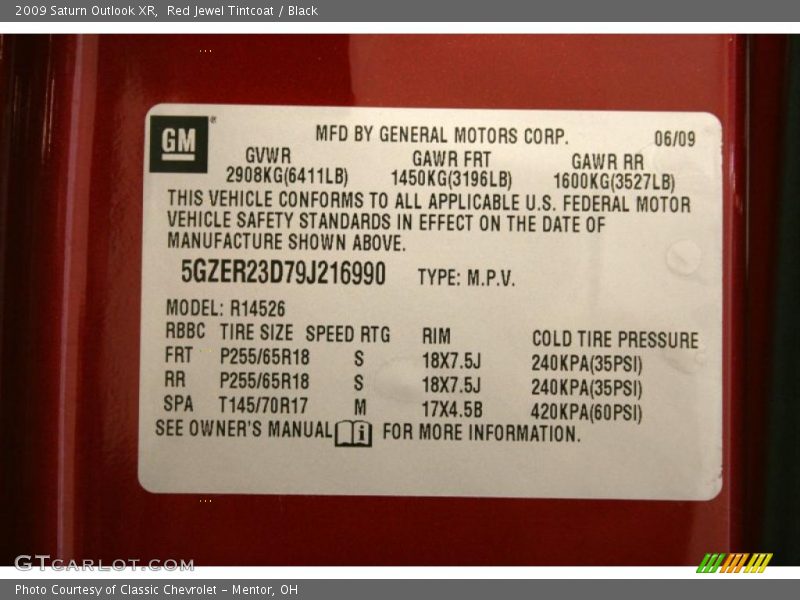 Red Jewel Tintcoat / Black 2009 Saturn Outlook XR