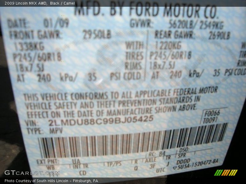 Black / Camel 2009 Lincoln MKX AWD