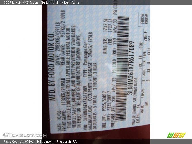 Merlot Metallic / Light Stone 2007 Lincoln MKZ Sedan